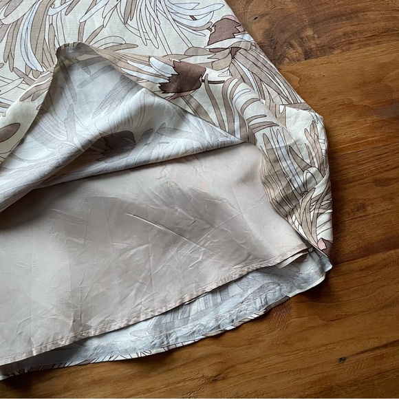 Vintage Linen Blend Floral A-Line Beige and Tan Midi Skirt 90s Y2K Office Work - Picture 6 of 12